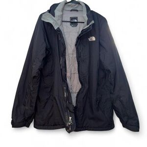 The North Face Men's Black Hooded Raincoat with Light Gray Lining